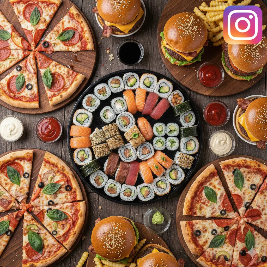 Burger Instagram templates collection featuring bold promotional designs, juicy burgers, fries and modern social media post layouts for restaurant branding.
