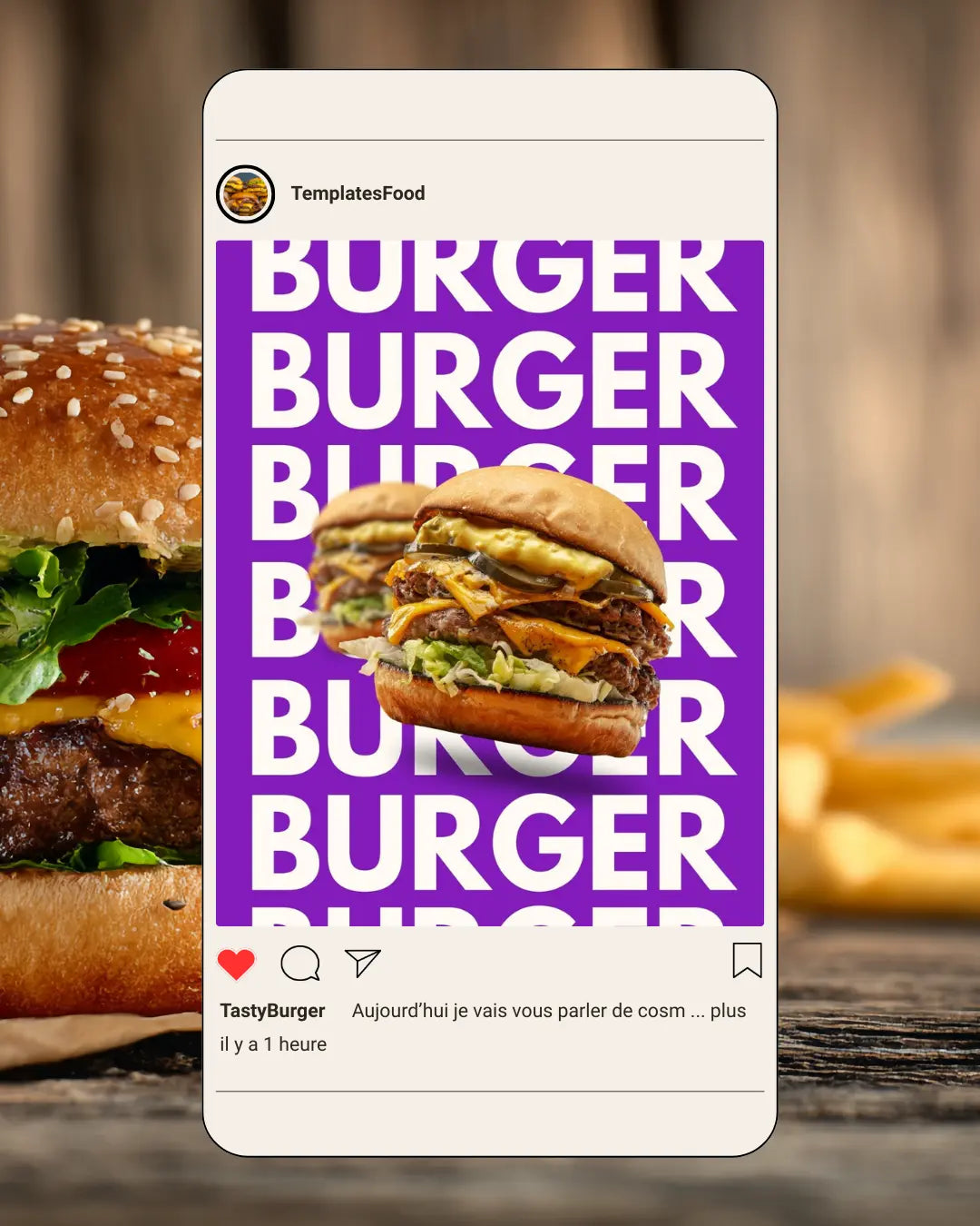 50 Burger Instagram Templates PACK - PURPLE AND YELLOW My Food Templates