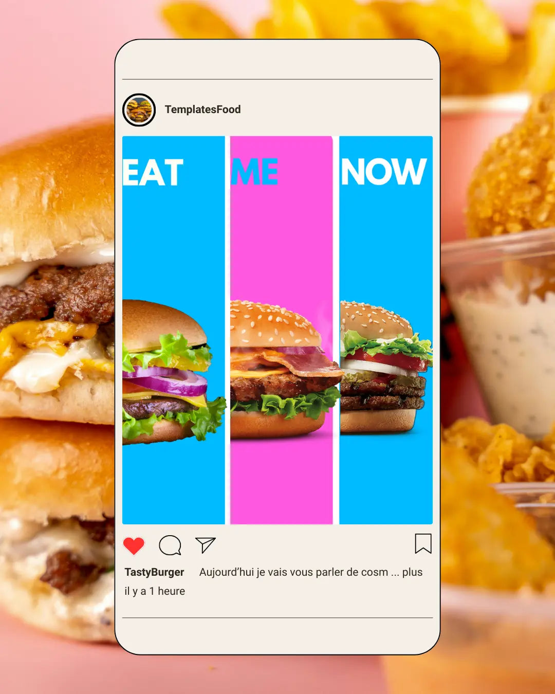 50 Burger Instagram Templates PACK -  PINK and BLUE My Food Templates