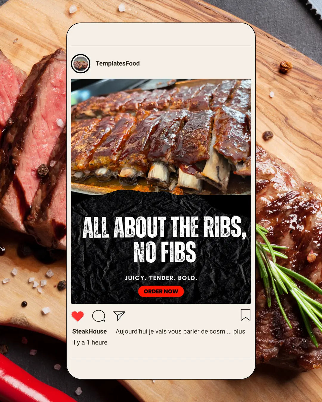 Steakhouse Instagram Templates Pack – 30 Premium Restaurant Posts Food Templates