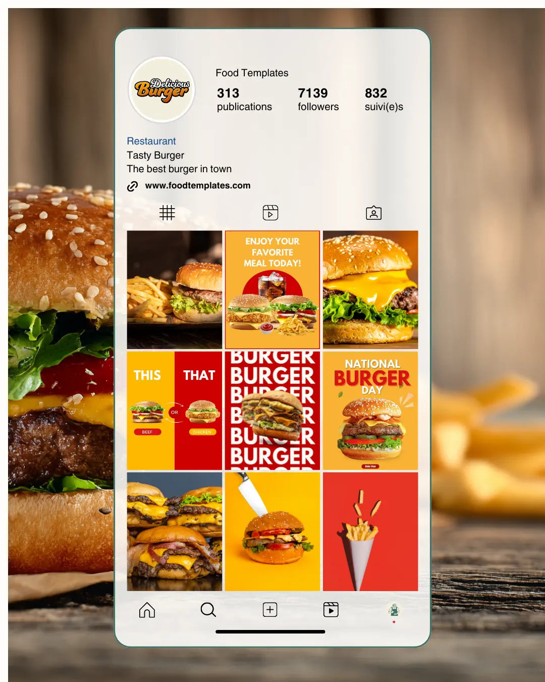 50 Burger Instagram Templates PACK - RED and YELLOW My Food Templates