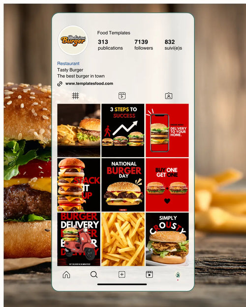 50 Burger Instagram Templates PACK - BLACK and RED My Food Templates
