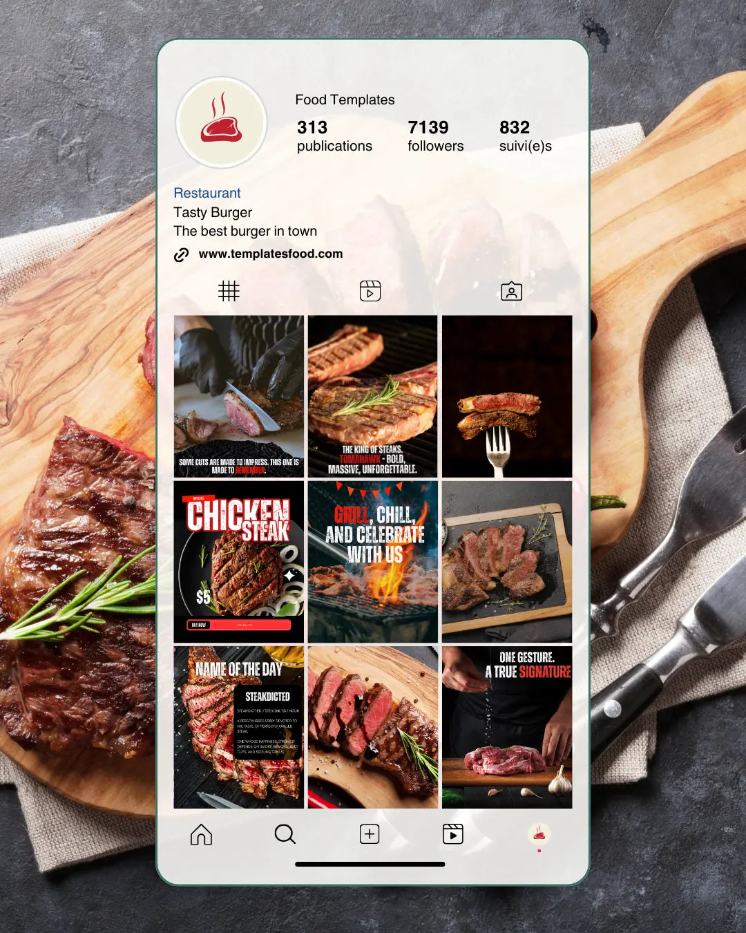 Steakhouse Instagram Templates Pack – 30 Premium Restaurant Posts Food Templates