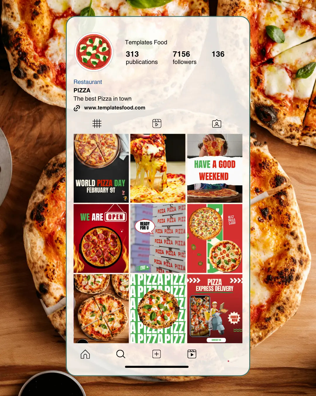 PIZZA Instagram Templates Pack – 50 Premium Posts GREEN RED Food Templates