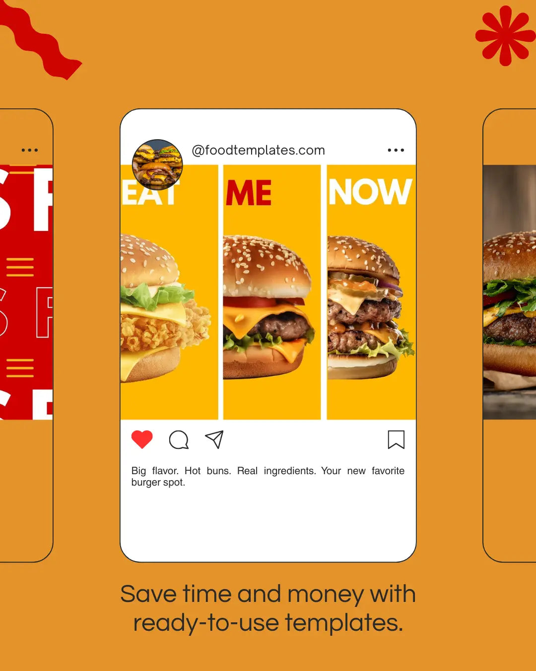 50 Burger Instagram Templates PACK - RED and YELLOW My Food Templates