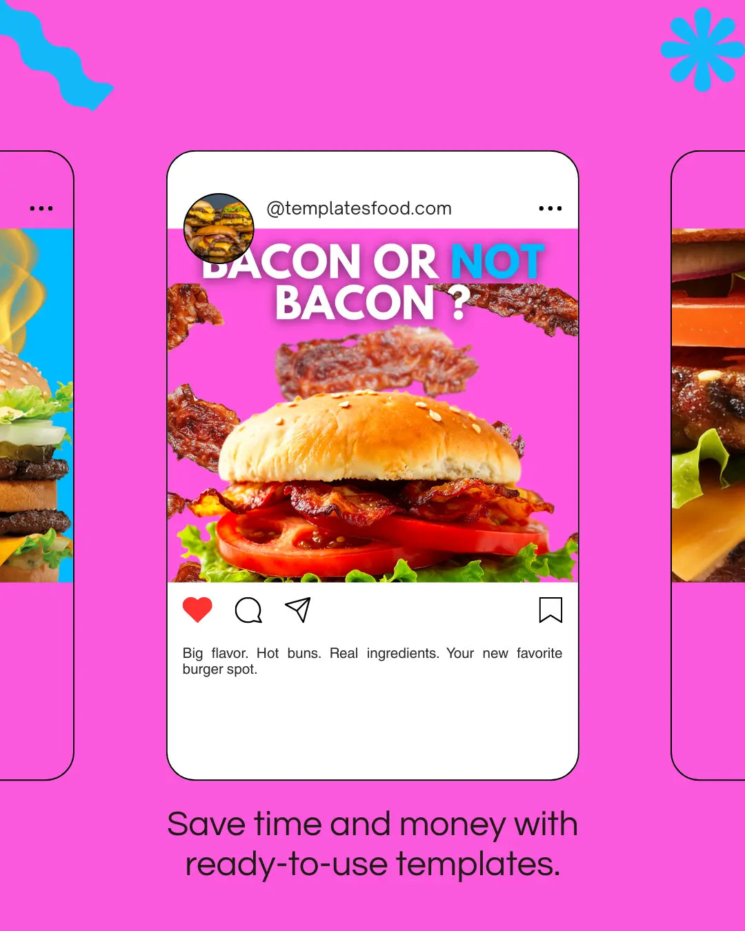 50 Burger Instagram Templates PACK -  PINK and BLUE My Food Templates