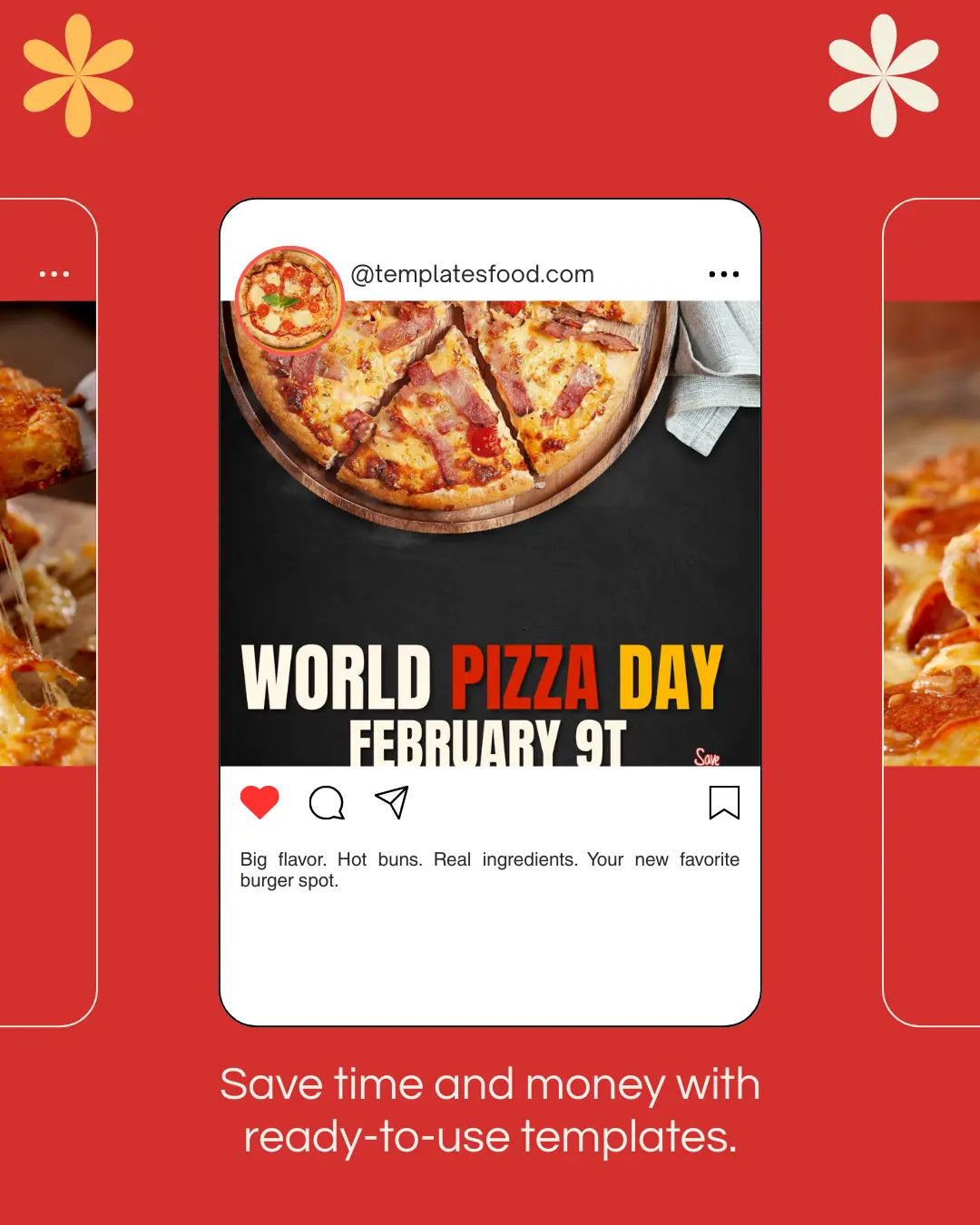 PIZZA Instagram Templates Pack – 50 Premium Posts YELLOW RED Food Templates