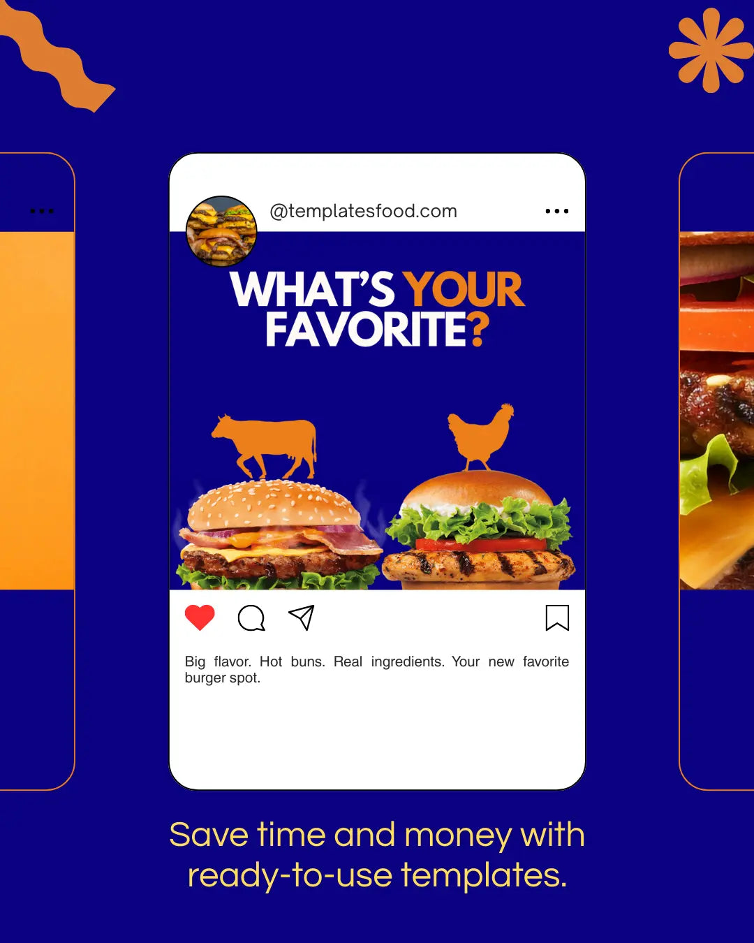 50 Burger Instagram Templates PACK - BLUE and ORANGE My Food Templates