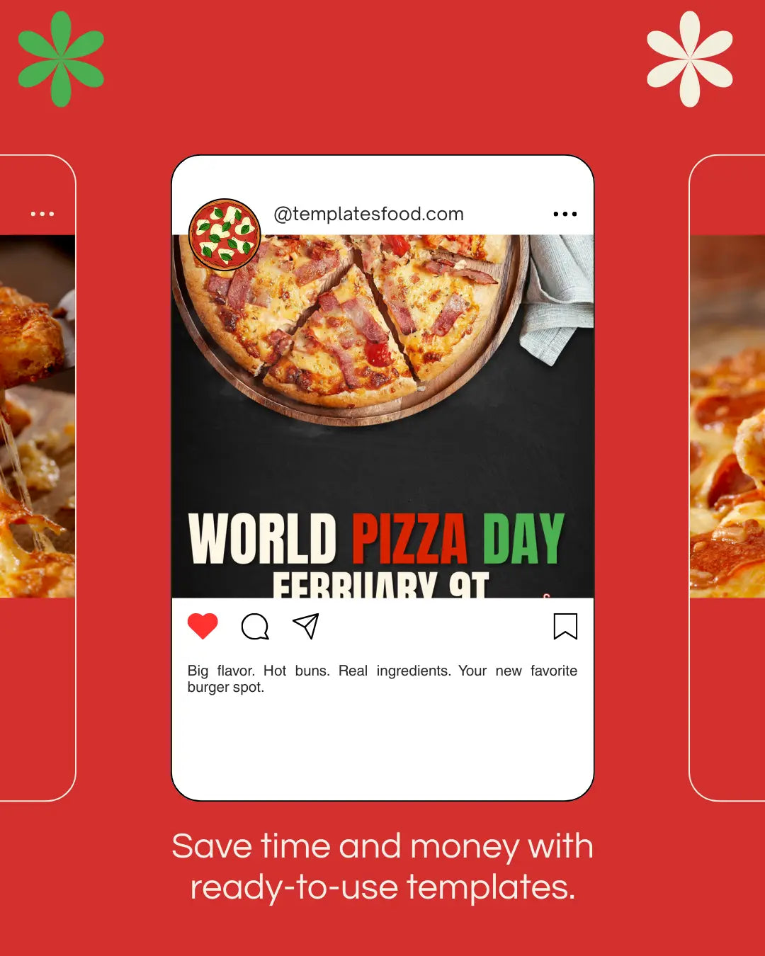 PIZZA Instagram Templates Pack – 50 Premium Posts GREEN RED Food Templates